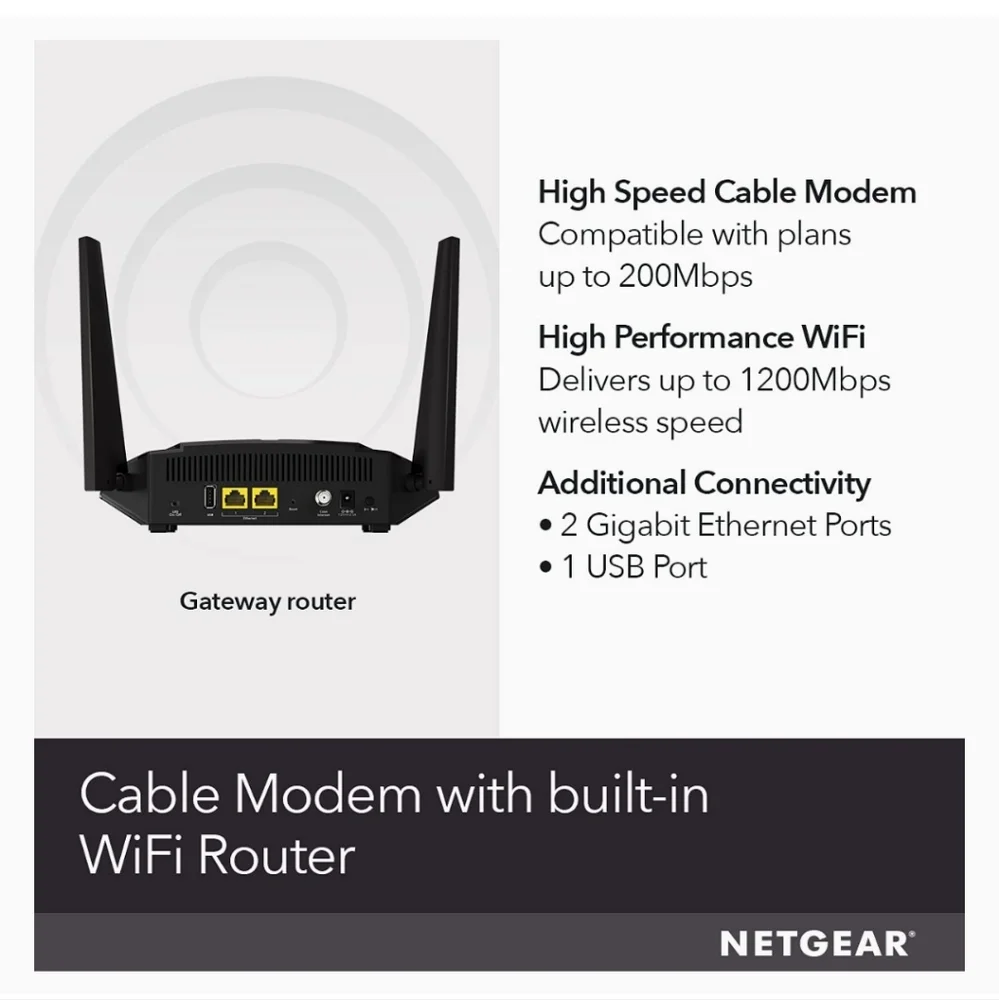 NETGEAR AC1200 Dual Band Cable Modem WiFi Router - Picture 1 of 8